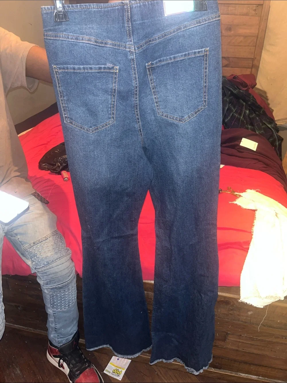 Tinseltown Dark Blue Distressed Flare Jeans